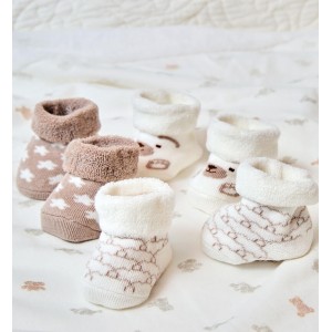 Set 3 perechi botoșei bebeluși unisex Minibanda din bumbac moale cu elastic, 3.F312TI25BJ